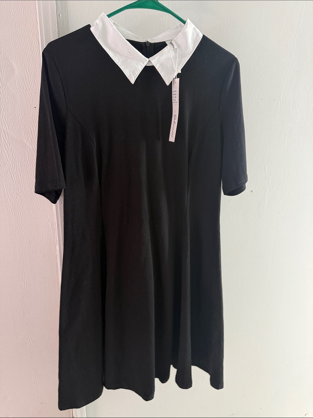 Aphratti SZ XL Black Dress with White Peter Pan Collar NWT